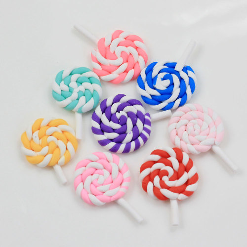 Kawaii Mixed Colors Swirl  Lollipop Polymer Clay Candy Cabochon For Kid DIY Craft Making