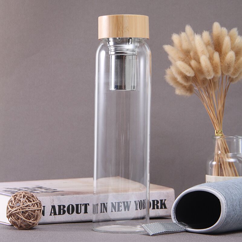 32oz Borosilicate Glass Water Infuser Bottle Stainless Steel Lid with Sleeve