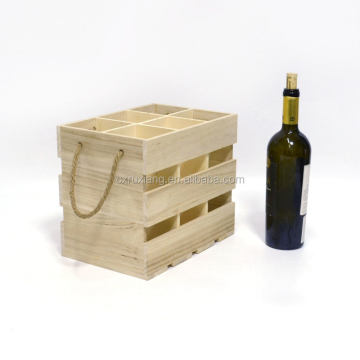 6 Bottle Paulownia Wood Wine Glass Storage Crate