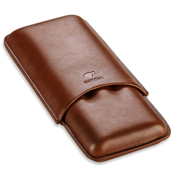 COHIBA Gadgets Brown Leather Cigar Case Holder Case 3 Tube Travel Cigar Case Humidor gift box CF-0402