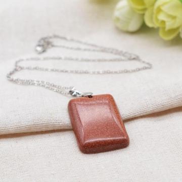 Natural Goldstone Women Chakra Rectangle Gemstone Pendant Necklace