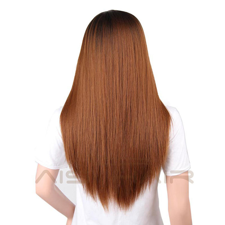 Top Selling Long Silky Straight Wave Wigs Ombre Brown Color Synthetic Fiber Wigs For Women