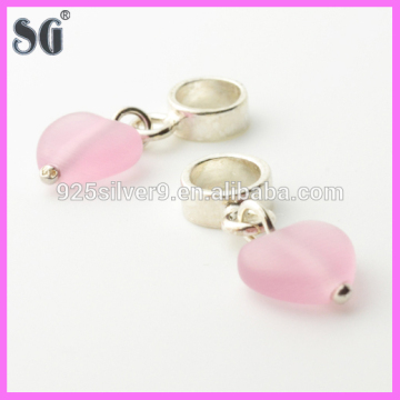 Factory direct sale 925 sterling silver dangle charms with Pink gemstone