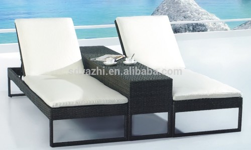 outdoor furniture PE rattan sun lounger double seat