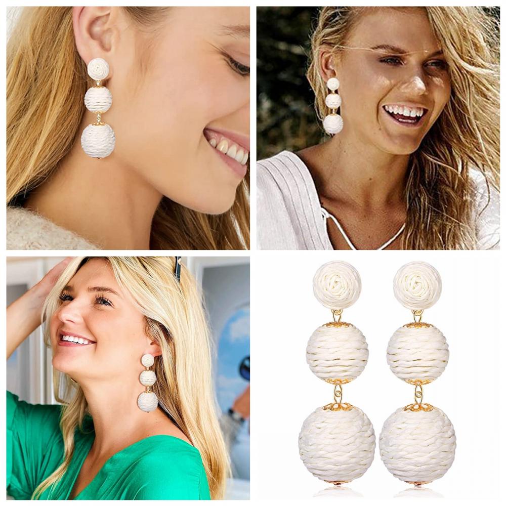 Pendientes de rafia Pendientes para mujeres Rattan hechas a mano Dang Drop de verano Playa de verano Joyas largas Accesorio de accesorios de vacaciones