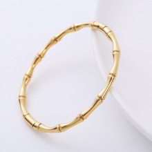 Women's Luxury Waterproof Stainless Steel 18K Gold Plated Bangle Bamboo Tube Bracelet