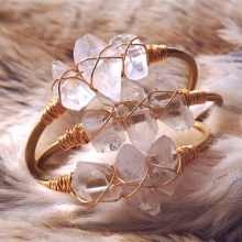 New Style Crystal Quartz Bangle: Fashionable Irregular Clear Quartz Points, Wire Wrapped for Romantic Gifts