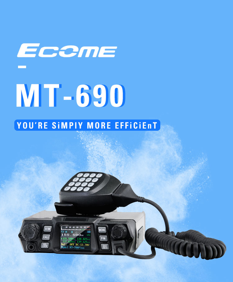 Ecome MT-690 Mobile Vehicle Car Radio Base Station 10KM Durable Analog VHF UHF  Dual Frequency 100W Transceiver