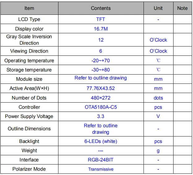3.5 Inch TFT LCD Display/LCD Module/LCD Monitor