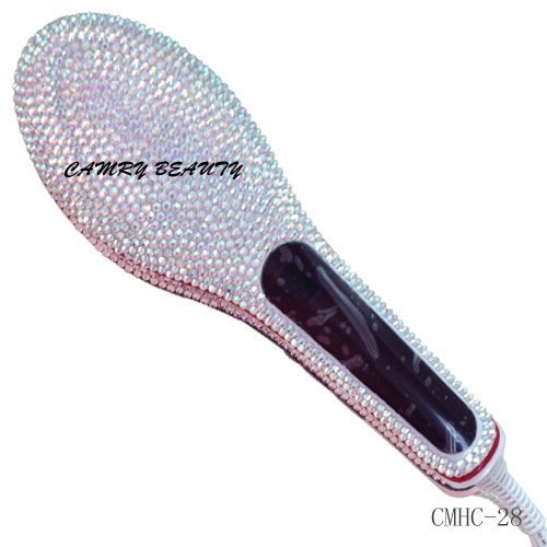 Electric Straight Hair Comb Straightener Iron Brush with Crystals