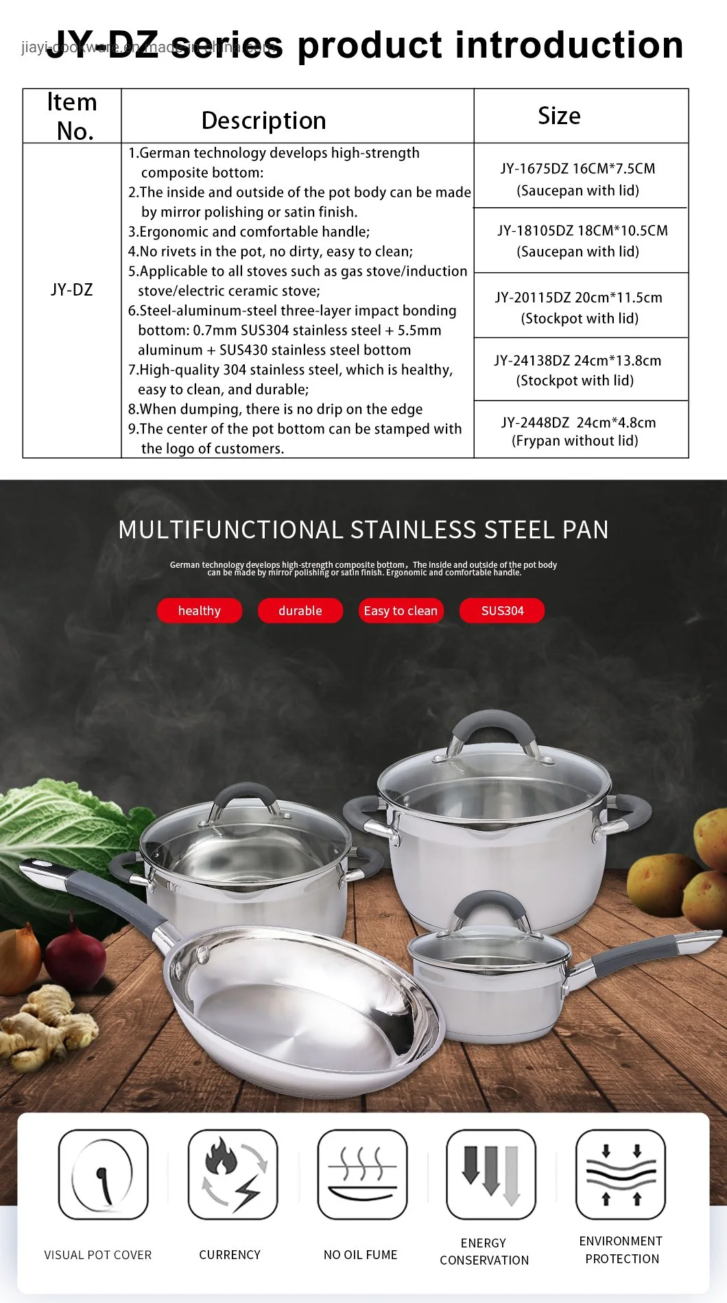 Herramientas de cocina 16 piezas Juego de utensilios de cocina de acero inoxidable Sartén para sopa Cacerola Cazuela Juego de ollas de cocina