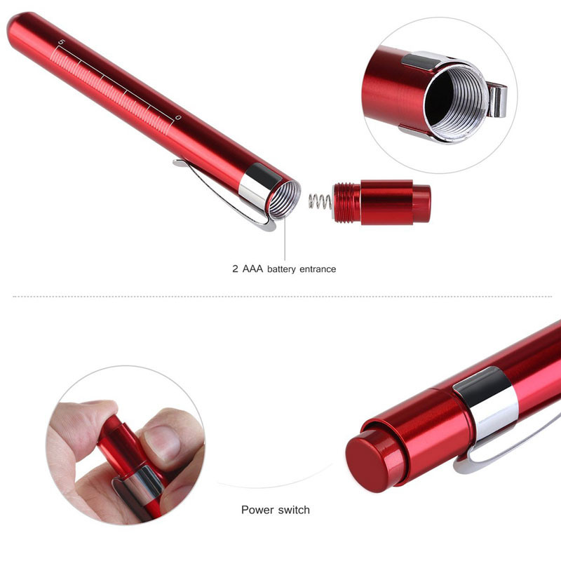 Aluminum Alloy Nurse Penlight with Pupil Gauge LED Medical Pen Lights for Nursing Doctors