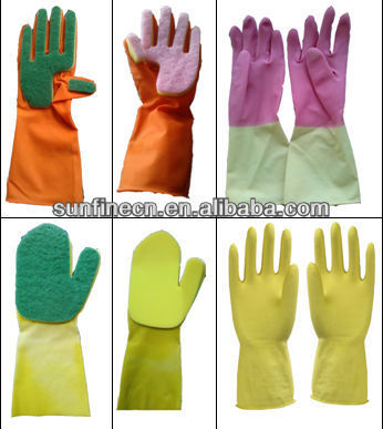 natural latex working glove/sponge & scouring pad glove/household latex glove