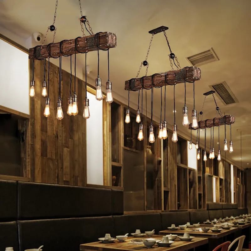 Vintage Industrial Wooden Pendant Light for Bar and Cafe