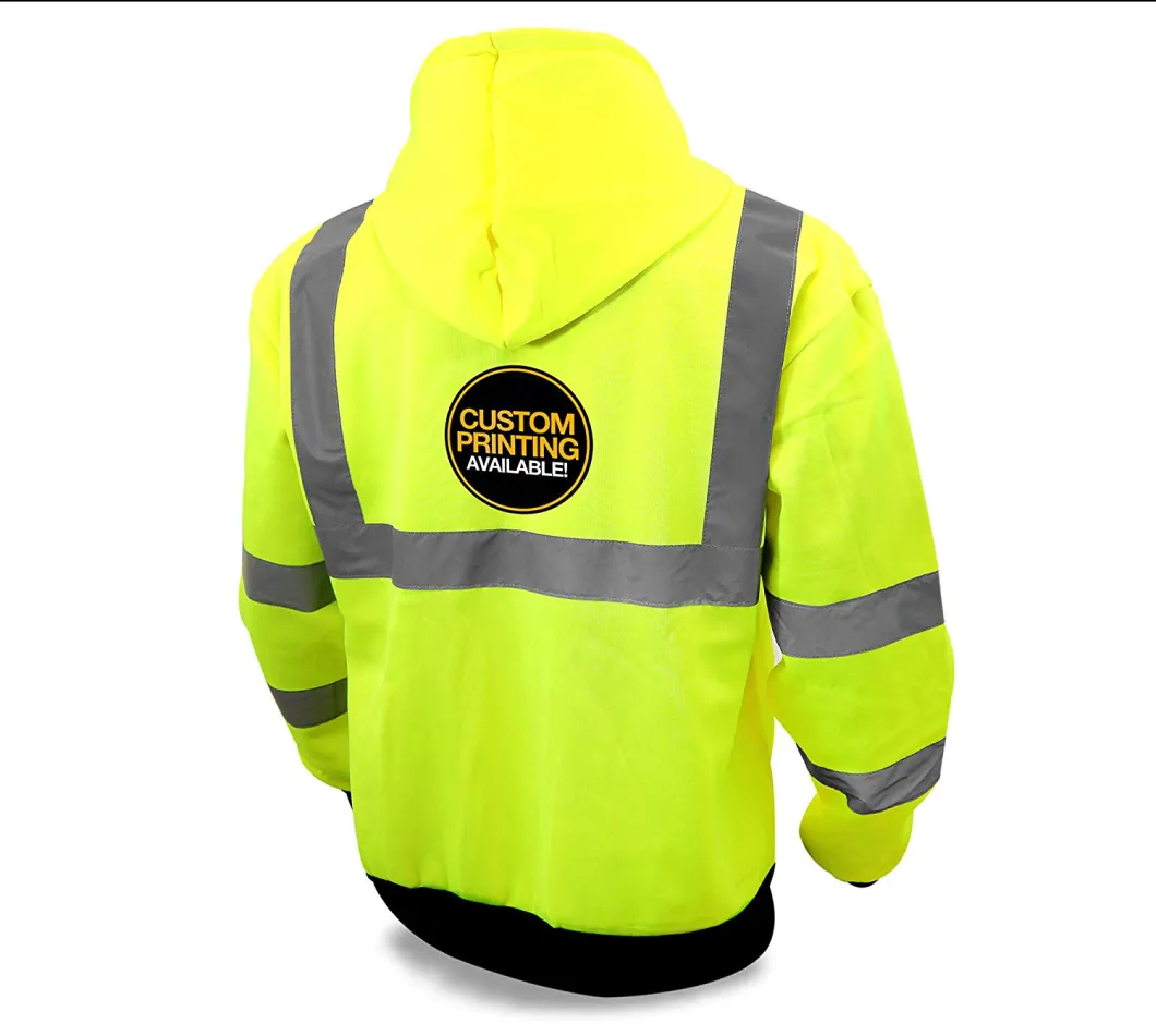 Hi Vis Fleece Hoodie Reflective Safety Construction Work Wear Security Reflector Jacket