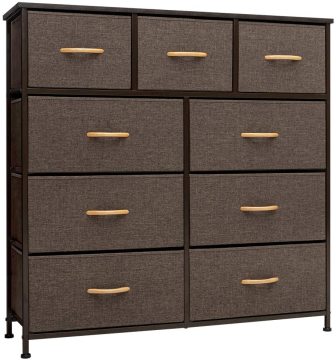 Tall Dark Grey Brown Fabric Drawer Storage Tower 9 Drawers