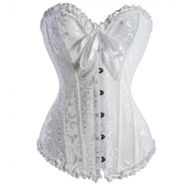 Woman Satin Overbust Tight Lacing Steel Corset / White Wedding Overbust Corset