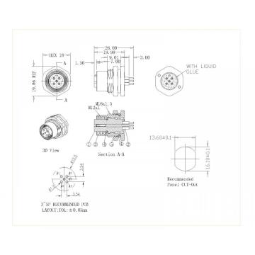 M12 3-5pメスロックフロントM16 Dコードはシールドされていません