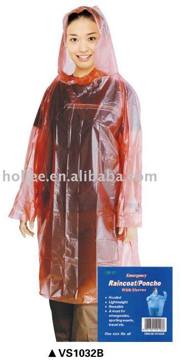 pe disposable raincape, raincoat poncho with sleeve