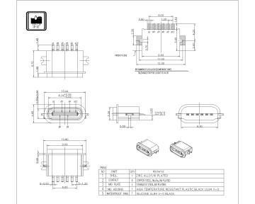 Type-C 6P Female Waterproof SMT Offset Connector