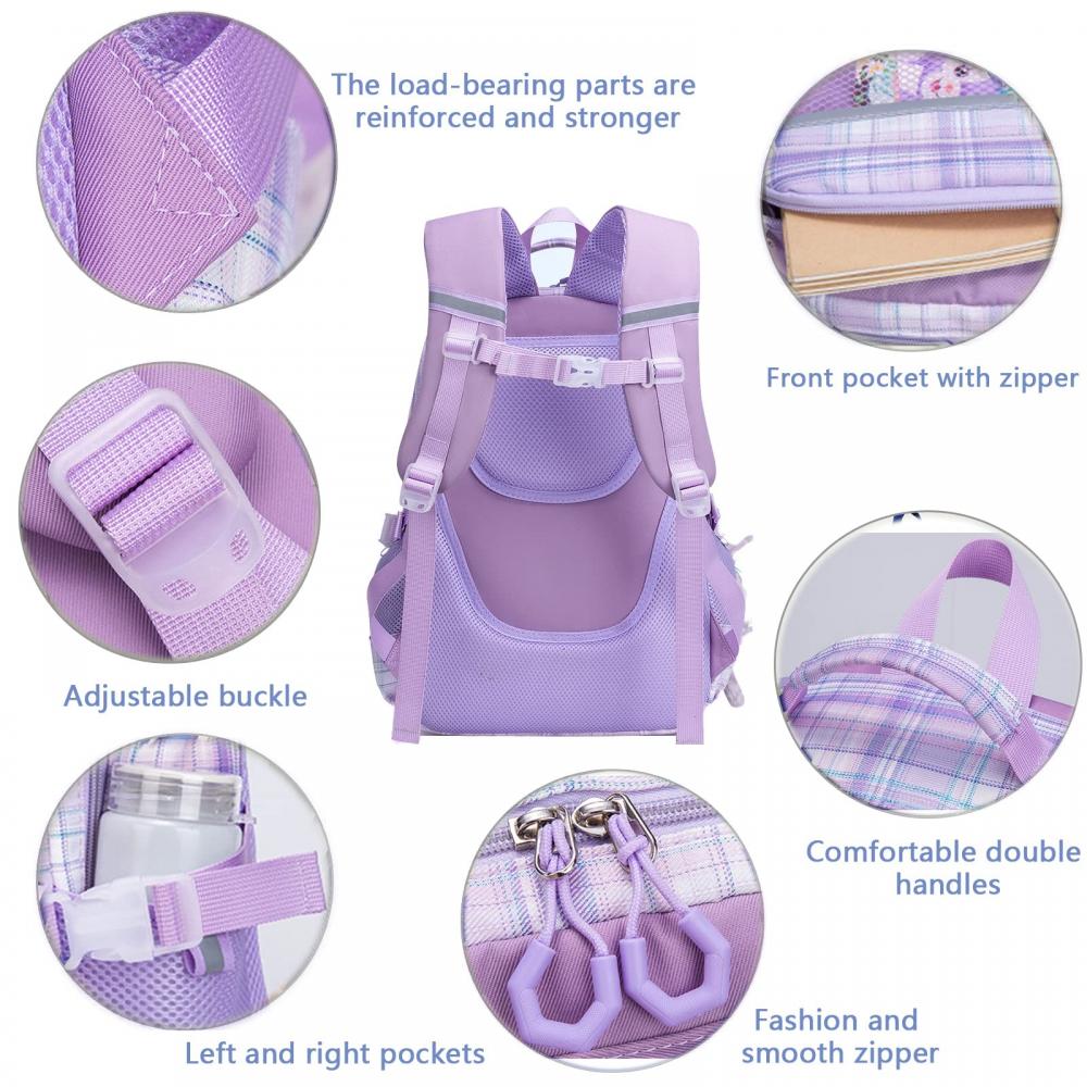 Cute Backpack for School Girls, Multi-Pockets,Large Capacity,Age 6-12