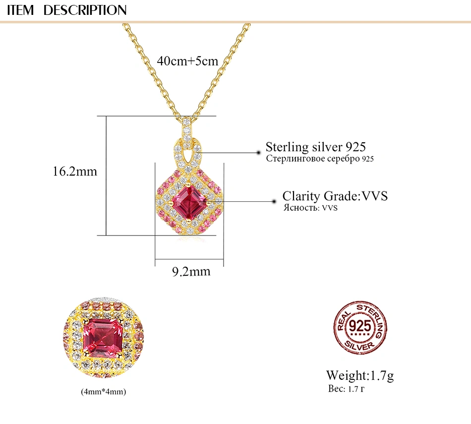 Design Colorful CZ Stone Gold Plated Silver Pendant Necklace