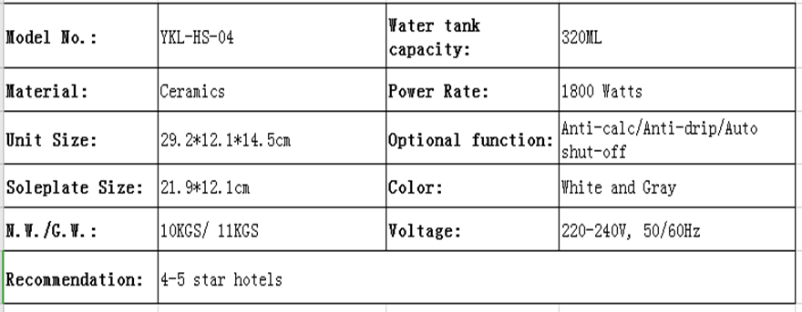 Hot Sales High Standard Professional Design Multifunction Electric iron for hotel guest room