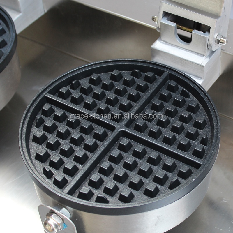 Commercial Kitchen Snack Equipment Electric 2-Plate Rotary Round Waffle Maker