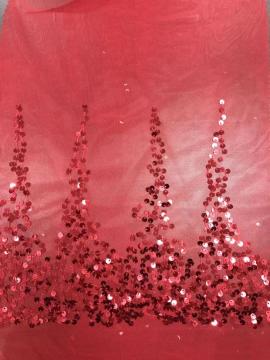 Red Sequin Mesh Embroider Fabric