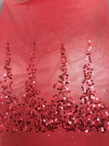 Red Sequin Mesh Embroider Fabric