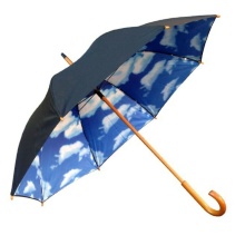 Black Double Layer Golf Umbrella with Sky Blue and White Cloud Print for Outdoor