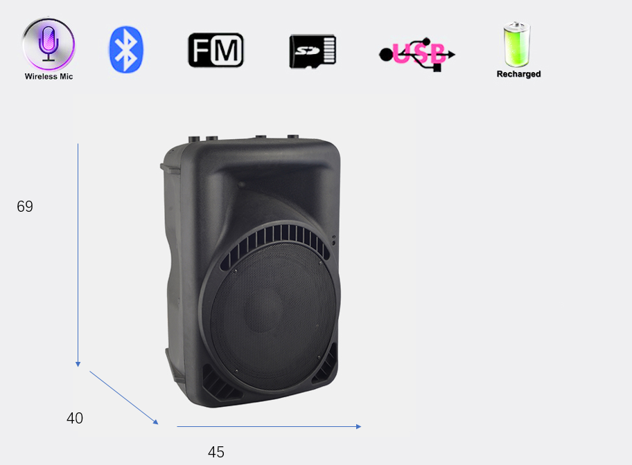 DJ Bass 15inch Active 2-Way FullRange Trolley Speaker