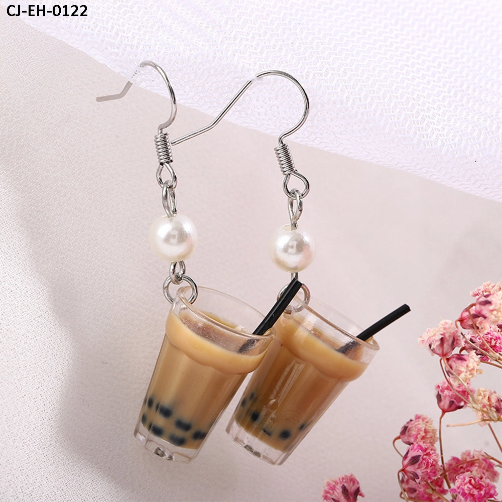 Wholesale Hand - Made Pearl Milk Tea Cup Bottle Girl Earrings Pendant