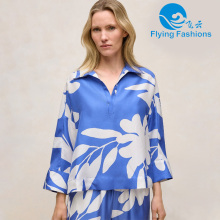 Blue color-blocking printed top