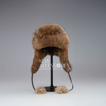 Winter warm coffee snow fur trapper earflap hats with balls
