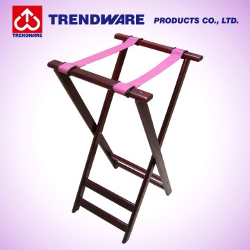 32"/ 38" Tall Mahogany Finish Folding Spindle Wooden Tray Stand for Restaurant