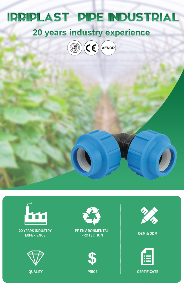 PP Compression Fittings PN16 DN20-110 Hot Sale Hdpe Irrigation Custom All Size TEE Push Equal Tee Water DIN Round ISO9001 CE OEM