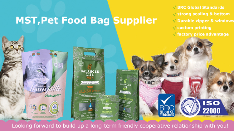 Custom printed stand up pet food dog treats bags