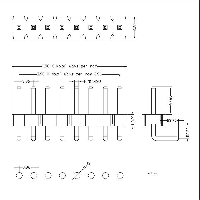 3.96 mm Pin Header Single Row Angle Type PHDR02-xxSNS0760-0350-0370CB