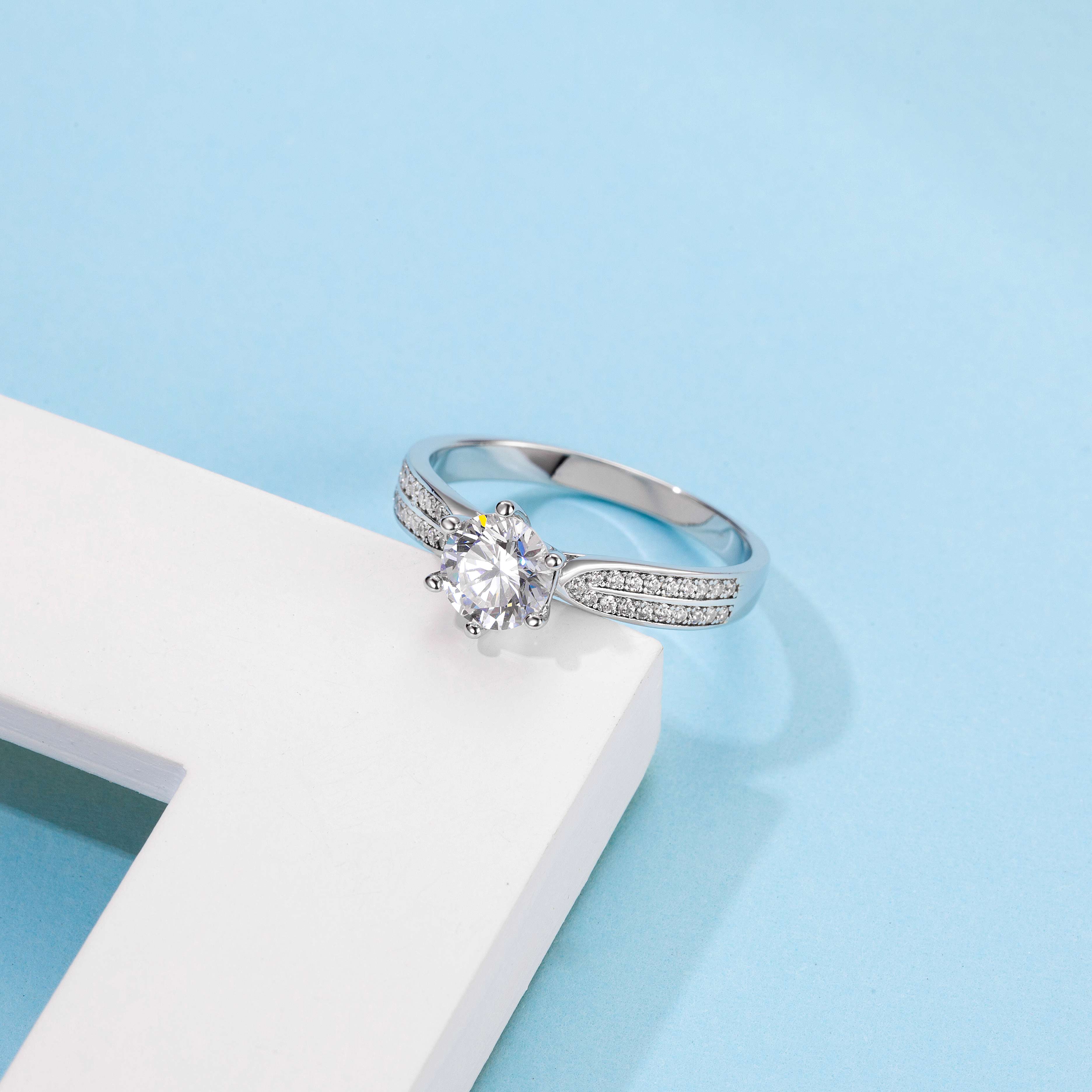 Engagement Crystal Zircon Round Diamond 925 Sterling Silver Jewelry Wedding Ring