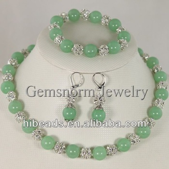 Natural Green Jade Necklace Jewelry Set 12MM Jade Jewelry with Zircon GS008