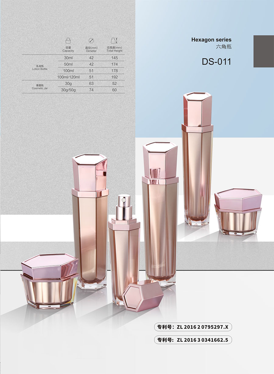 Hexagon acrylic empty cosmetic bottle with pump