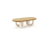 A combination of cream puff cloud coffee table and mushroom side table
