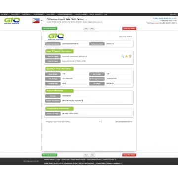 Filipina Import Data Mengenai Nikel Sulfamate