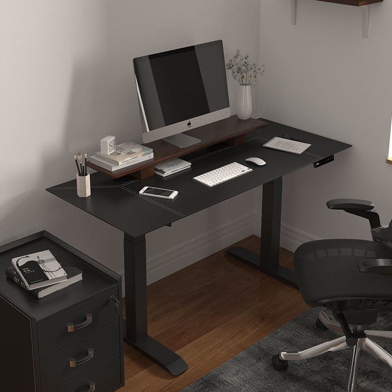 Black color PU leather office adjustable desk