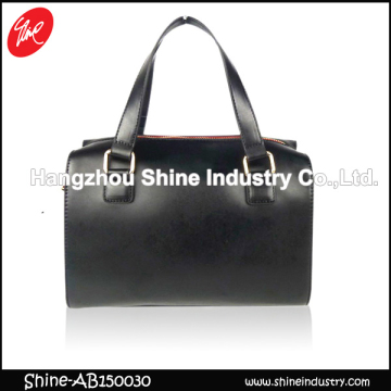 Classical smooth PU black handbag with red zipper