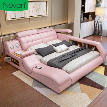 Electric Smart Adjustable Multifunctional Leather King Beds with Storage