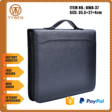 BWA-37 Travel leather document portfolio bag with handle/card holders/notepad/mini snapper pocket