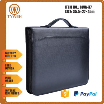 BWA-37 Travel leather document portfolio bag with handle/card holders/notepad/mini snapper pocket