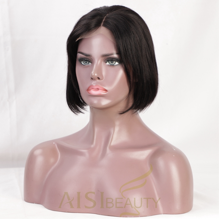 Aisi Beauty Cheap Short Silky Straight Short Bob Black Wig Middle Part Swiss Lace Wig Synthetic Lace Front Wigs For Black Women